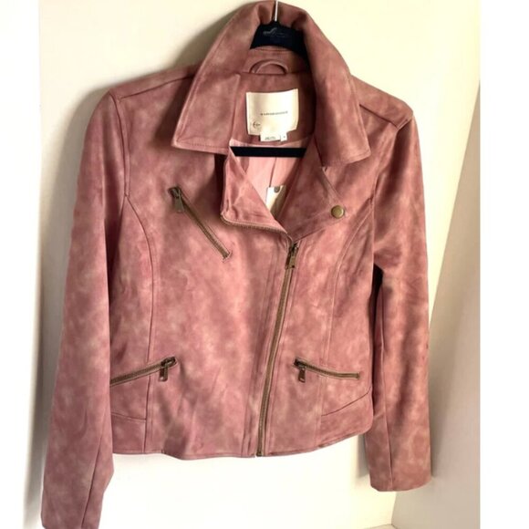 Anthropologie Moto Jacket Womens Pink Crop Micro Suede Leather Tie Dye - Picture 5 of 9